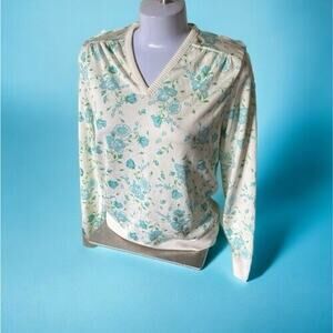 Givenchy Sport Vintage 70s Women’s Spring Cream Sweater Sz L Aqua Flower